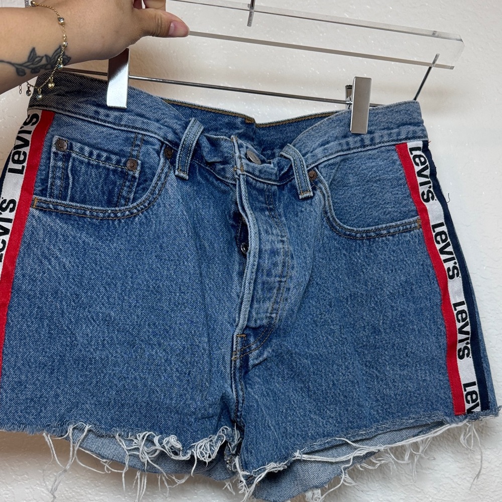Levi's Blue Denim Women's Shorts with Red & Black Side Tape